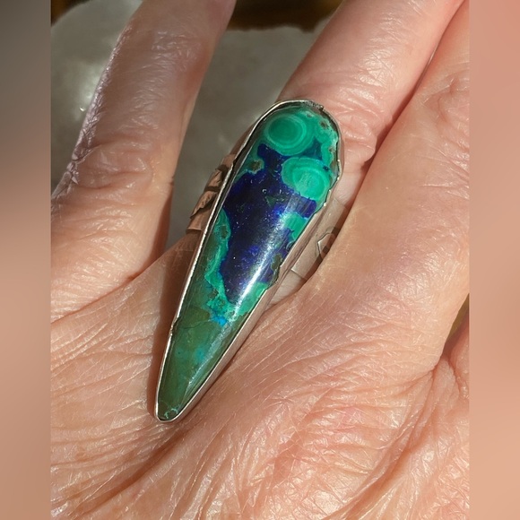 Malachite in Azurite Sterling Talon Ring - Picture 9 of 10